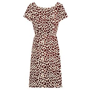 J. Crew V-Back Giraffe Print Short Sleeve Dress with Pink Ribbon Accent Size 12P